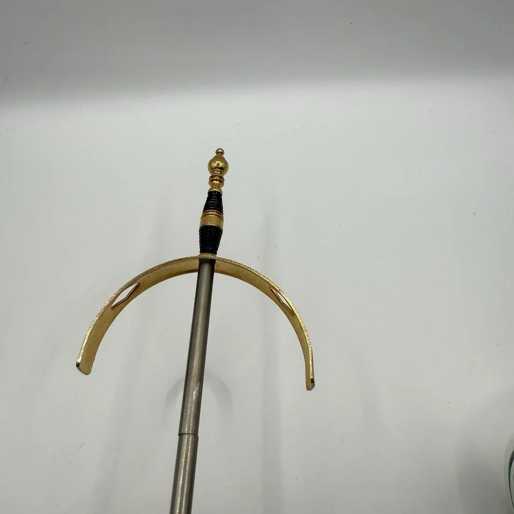 Vintage TOLEDO Spanish Damascene Brass Cocktail Mini Sword Picks Wood Stand ONLY